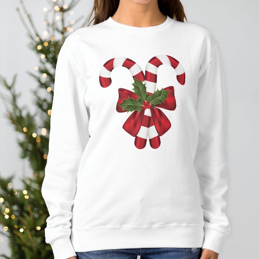 Sweatshirt Deux Sucres de canne Festifs Rouge Et Blanc