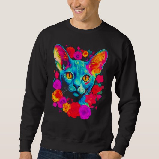 Sweatshirt Devon Rex Cat Flower (Devant)