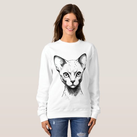 Sweatshirt Devon Rex Cat Sketch Women's Sweater (Devant entier)