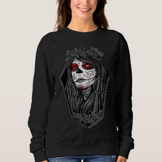 Sweatshirt Dia de los Muertos Halloween Roses Mexican Sugar S (Devant)
