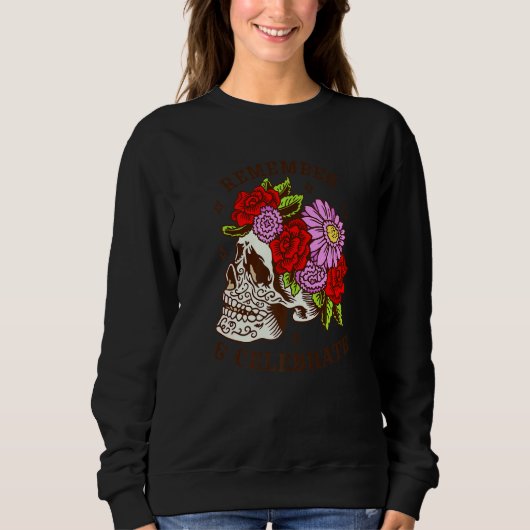 Sweatshirt Dia De Los Muertos Skull Mask Roses Premium (Devant)