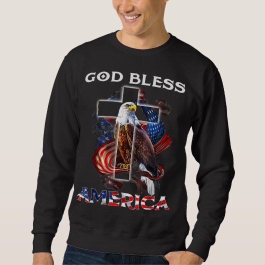 Sweatshirt Dieu Béni L'Amérique Jésus Cross Bald Eagle 4e Ju (Devant)