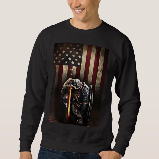 Sweatshirt Dieu Jésus Christian Drapeau américain Chevalier T (Devant)