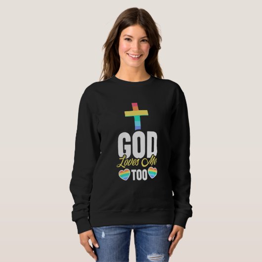 Sweatshirt Dieu m'aime aussi - LGBT Homosexuel Christian Gay (Devant entier)