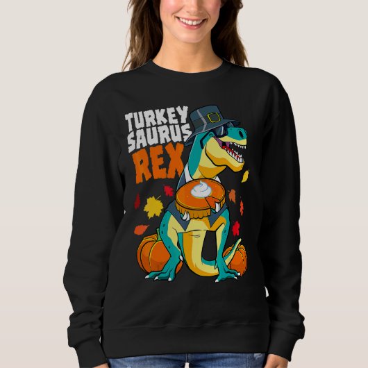 Sweatshirt Dinde de Thanksgiving Garçons Dinosaure Saurus Rex (Devant)
