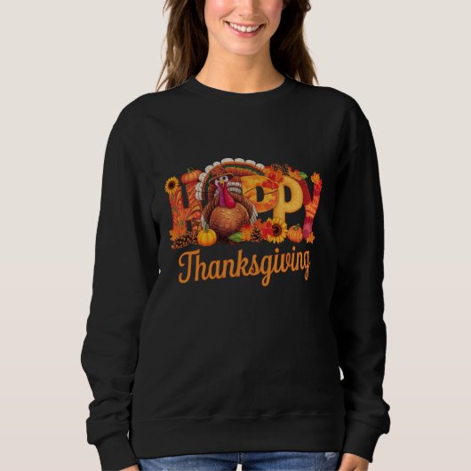 Sweatshirt Dindes Heureuses de Thanksgiving Automne (Devant)