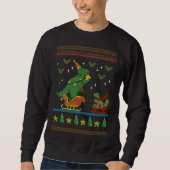 SWEATSHIRT DINOSAUR CHIEN SLEIGING RIDING UGLY CHRISTMAS TREX (Devant)