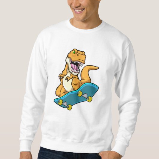 Sweatshirt Dinosaur comme Patineur avec Skateboard (Devant)