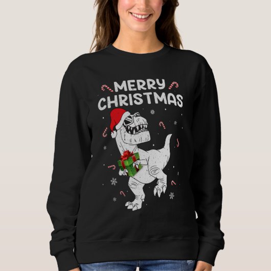 Sweatshirt Dinosaur Rex Merry Christmas Lights  Xmas Boys Kid (Devant)