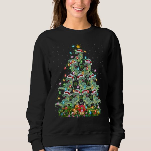 Sweatshirt Dinosaur   Xmas Lights Santa Dinosaur Christmas Tr (Devant)