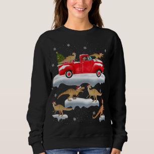 Sweatshirt Dinosaure Conduite Arbre de Noël Camion Rouge Dino