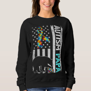 Sweatshirt Distressed American Flag Autism Papa Bear Autistic