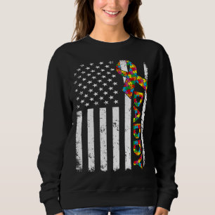 Sweatshirt Distressed Autism Daddy American Flag Family Match