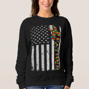 Sweatshirt Distressed Autism Father American Flag Family Matc