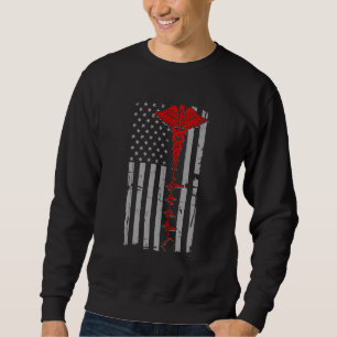 Sweatshirt Distressed Us American Flag Nurse Life Stethoscope