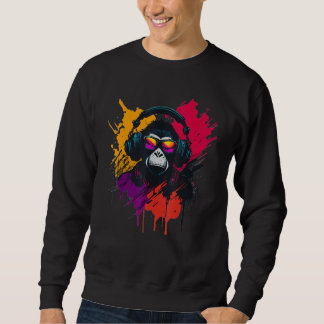 Sweatshirt DJ Monkey Chimp With Sunglasses & Headphones Cool 