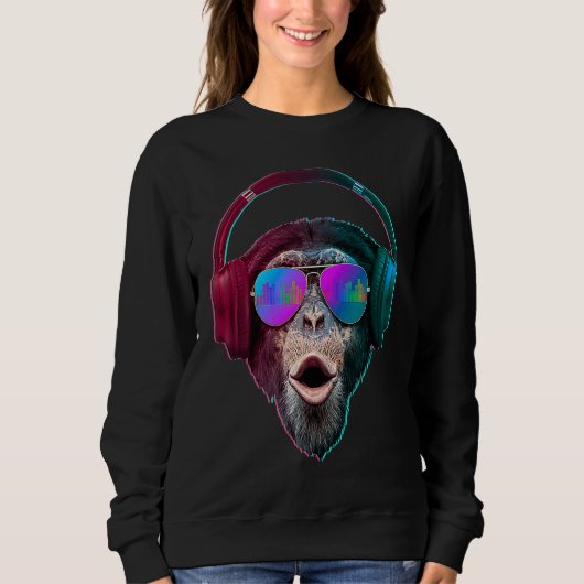 Sweatshirt DJ Monkey Disc Jockey Rave Music (Devant)