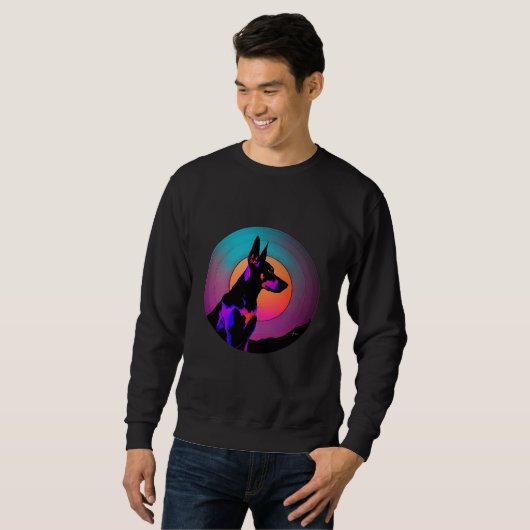 Sweatshirt Doberman Pinscher Synthwave 80s Retrowave Aestheti (Devant entier)
