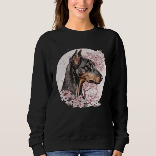 Sweatshirt Dobermann Cherry Blossom Dog Breed Japanese Waterc (Devant)