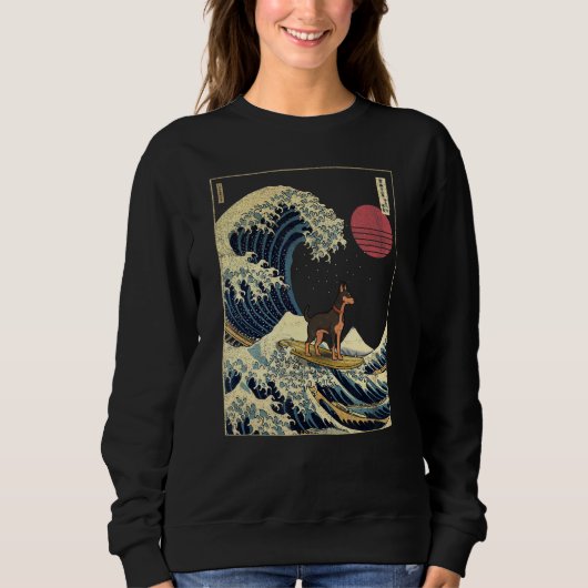 Sweatshirt Dobermann japonais Kanagawa Wave Surf chien (Devant)