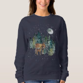 Sweatshirt Doe Fawn Deer Forest Pleine lune Snowfall Holiday (Devant)