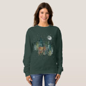 Sweatshirt Doe Fawn Deer Forest Pleine lune Snowfall Noël (Devant entier)