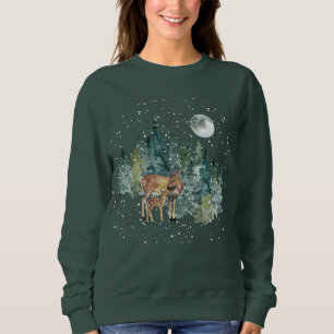 Sweatshirt Doe Fawn Deer Forest Pleine lune Snowfall Noël