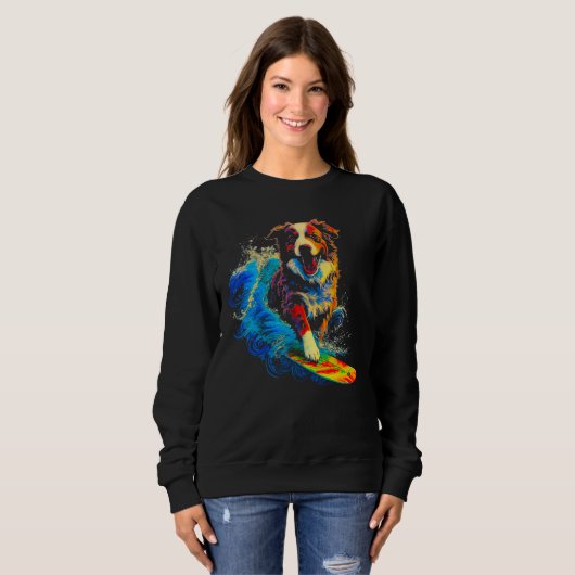 Sweatshirt Dog Australian Shepherd Surfer (Devant entier)