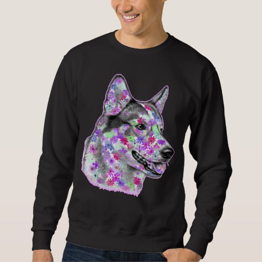 Sweatshirt Dog Face Portrait Artwork Flower Floral Siberian (Devant)