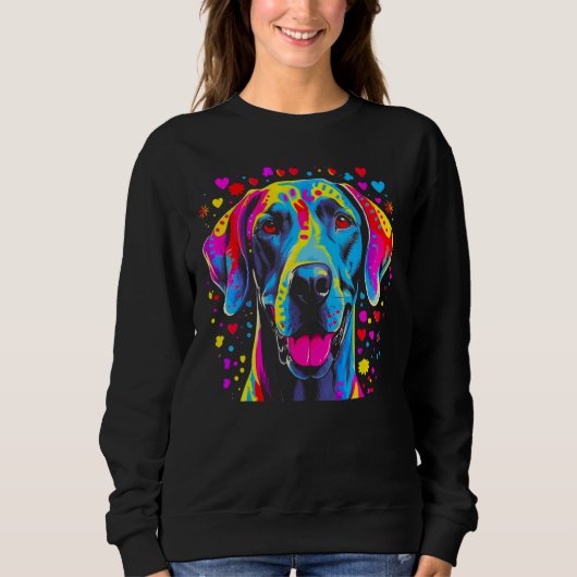 Sweatshirt Dog Great Dane Pink Blue Red Hearts (Devant)