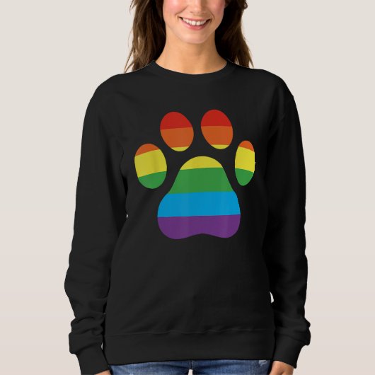 Sweatshirt Dog Paw Print LGBTQ Rainbow Flag Gay Pride Ally Do (Devant)