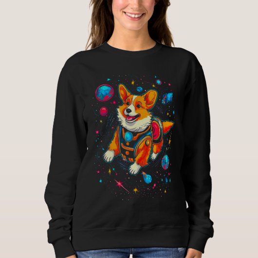 Sweatshirt Dog Welsh Corgi Planet Space (Devant)