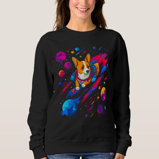 Sweatshirt Dog Welsh Corgi Space Planet Universe (Devant)