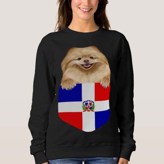 Sweatshirt Dominican Republic Flag Pomeranian Dog In Pocket (Devant)