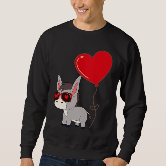 Sweatshirt Donkey With Heart Balloon Valentines Day Love Boys (Devant)