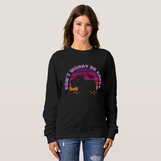 Sweatshirt DON'T WORRY BE CAPPY Cute Capybara Sunset Meme (Devant entier)