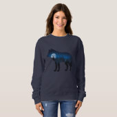 Sweatshirt Double exposition Wolf Silhouette Lune et étoile (Devant entier)