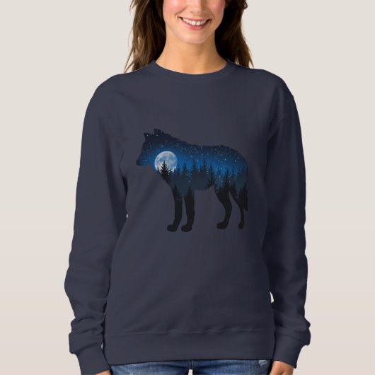 Sweatshirt Double exposition Wolf Silhouette Lune et étoile (Devant)