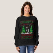 Sweatshirt Doux moche Arbre de Noël Éclairage Pingouin moche (Devant entier)
