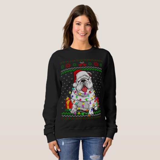 Sweatshirt Doux moche lumières de Noël Français Chien à Chien (Devant entier)