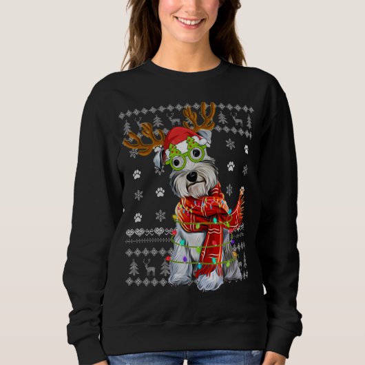 Sweatshirt Doux moche lumières de Noël Schnauzer Chien Chien (Devant)