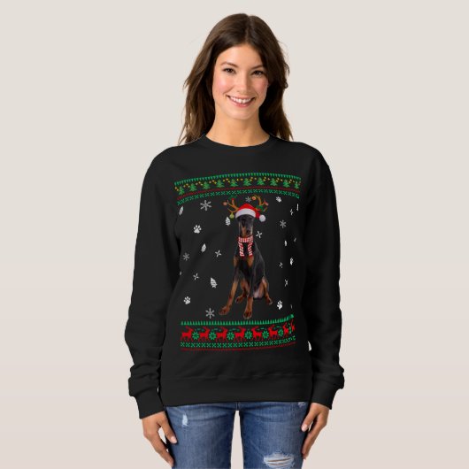 Sweatshirt Doux moche Noël Doberman Chien Père Noël Reindeer (Devant entier)