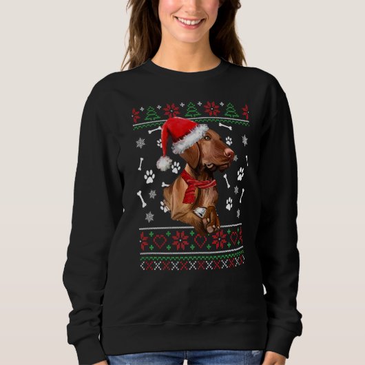 Sweatshirt Doux moche Noël Magyar Vizsla Chien Santa Hat (Devant)
