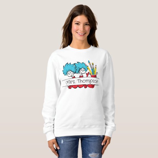 Sweatshirt Dr Seuss | Chose une chose deux nom de l'enseignan (Devant entier)