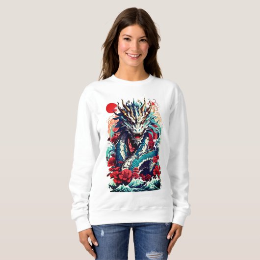 Sweatshirt Dragon Imaginaire Et Roses Rouges (Devant entier)