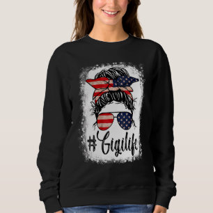 Sweatshirt Drapeau américain 4 juillet Gigi Life Messy Bun Mo