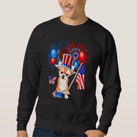 Sweatshirt Drapeau américain 4 juillet Oncle Sam Chihuahua Fe (Devant)