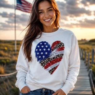 Sweatshirt Drapeau américain à cœur pailleté du 4 juillet ave