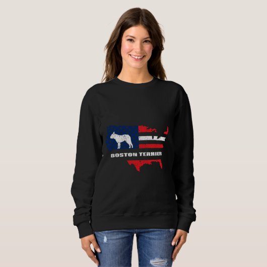 Sweatshirt Drapeau américain de Boston Terrier (Devant entier)