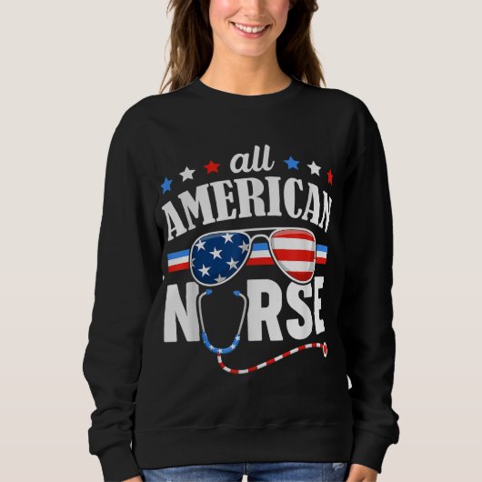 Sweatshirt Drapeau américain de l'infirmière 4 juillet patrio (Devant)
